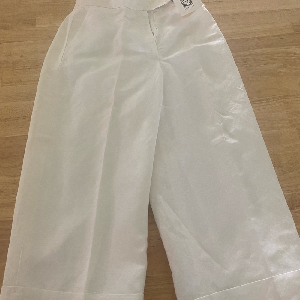 Anne Klein White Wide-Leg Crop Pants